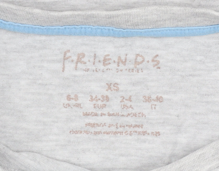 Womens UK Size XS Friends Grey Cropped T-Shirt