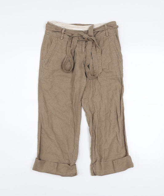 Topshop Women's Beige Linen Paperbag Trousers Size 8 Belted