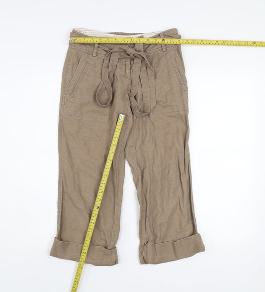 Topshop Women's Beige Linen Paperbag Trousers Size 8 Belted