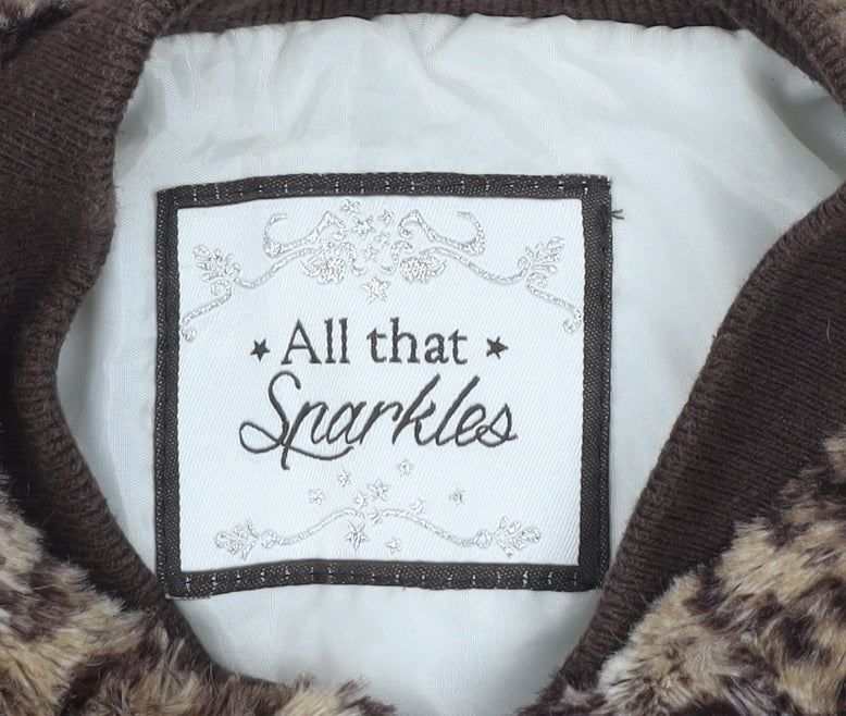 Girls UK Size 7 Years All That Sparkles Brown Bomber Jacket