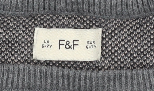 F&F Girls Grey Leopard Print Ruffle Jumper 6-7 Years Cotton Blend