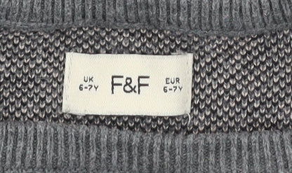 F&F Girls Grey Leopard Print Ruffle Jumper 6-7 Years Cotton Blend