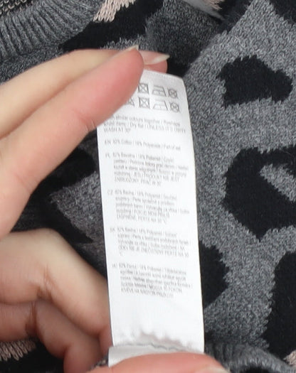 F&F Girls Grey Leopard Print Ruffle Jumper 6-7 Years Cotton Blend