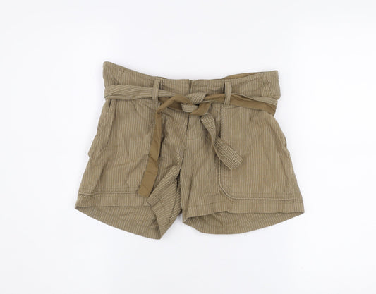 ONLY Womens Beige Paperbag Shorts Size 6 100% Cotton Belted Casual