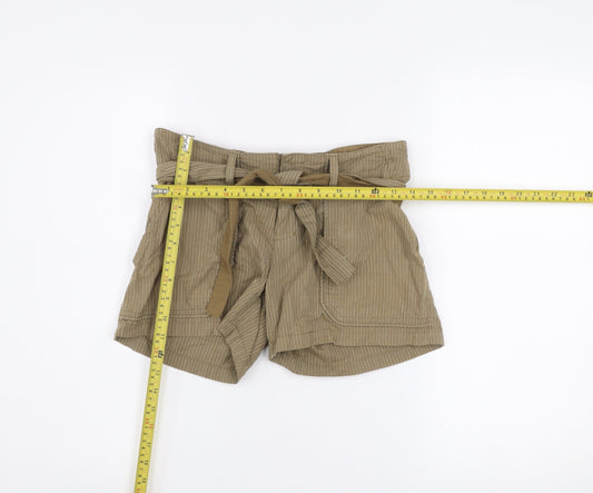ONLY Womens Beige Paperbag Shorts Size 6 100% Cotton Belted Casual