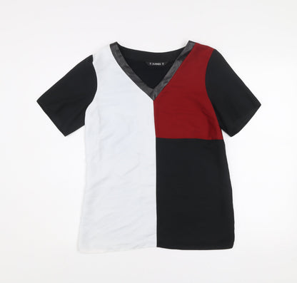 Dunnes Womens Multicoloured V-Neck Short Sleeve Colourblock Top Size 10