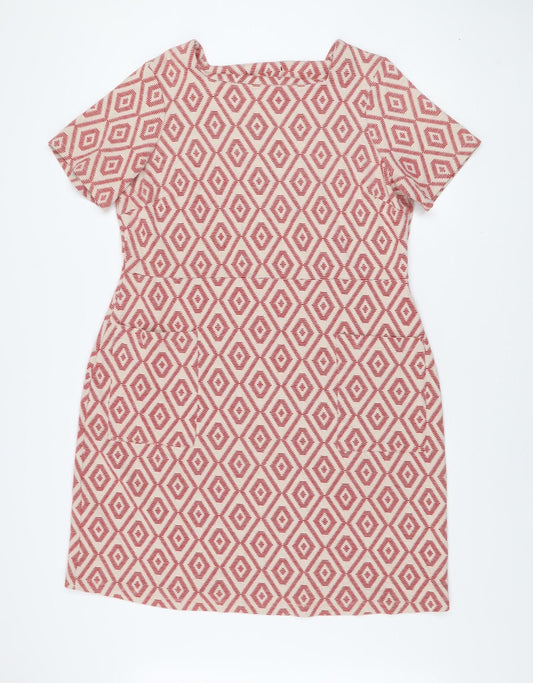 Next Women Red Geometric Shift Dress Size 20 Short Sleeve Knee Length