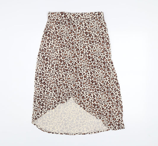 Pieces Womens Brown Leopard Animal Print Wrap Midi Skirt Size M