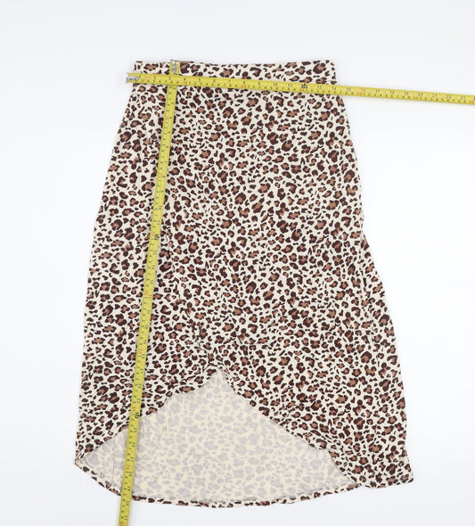 Pieces Womens Brown Leopard Animal Print Wrap Midi Skirt Size M