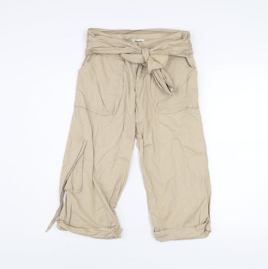 Moto Women's Beige Cargo Trousers Size 6 Belted Cotton Utility Style