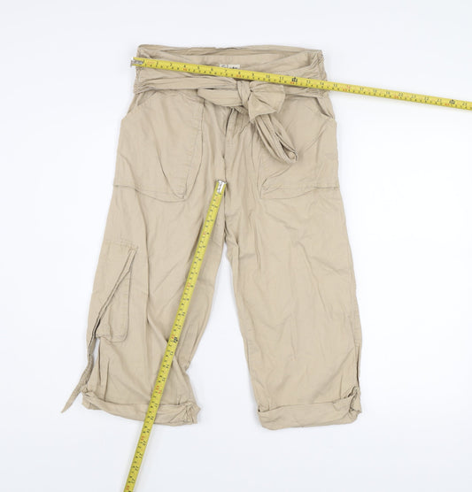 Moto Women's Beige Cargo Trousers Size 6 Belted Cotton Utility Style
