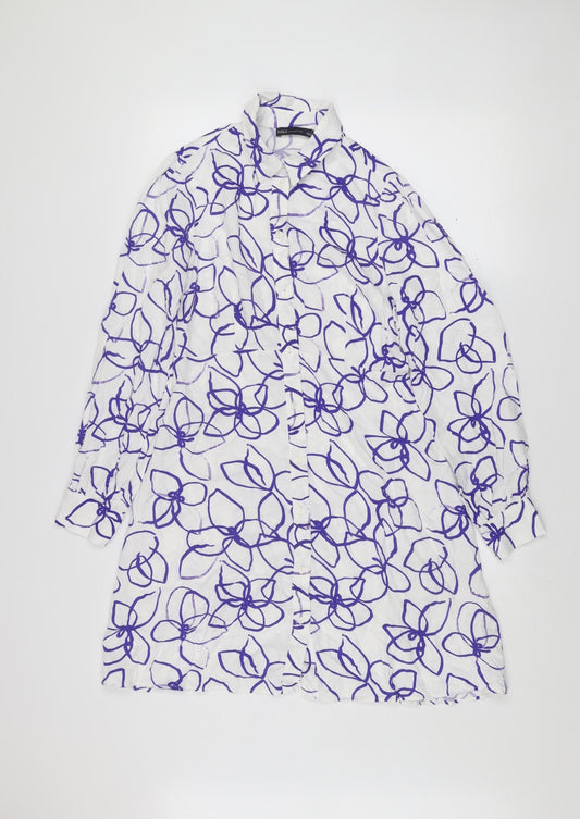 Marks and Spencer Women White Purple Floral Shirt Dress Size 8