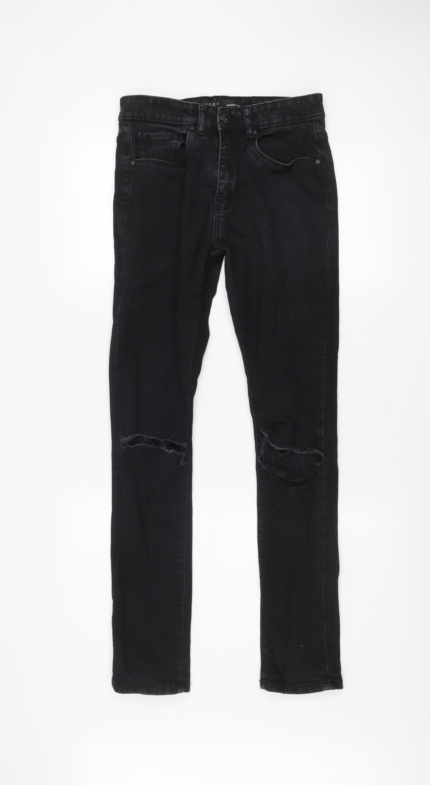 Very Man Black Skinny Fit Jeans Men’s Waist 28 Regular Distressed Denim
