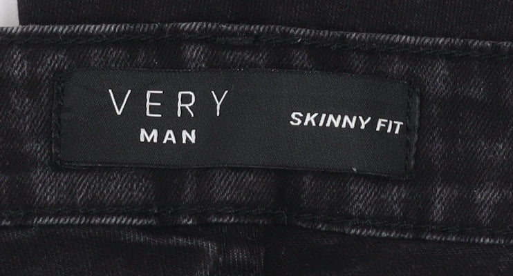 Very Man Black Skinny Fit Jeans Men’s Waist 28 Regular Distressed Denim