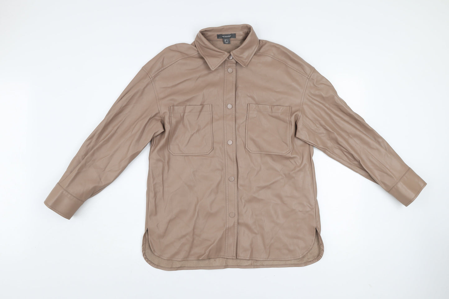 Primark Womens Beige Faux Leather Button Jacket Size 8