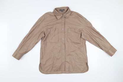 Primark Womens Beige Faux Leather Button Jacket Size 8