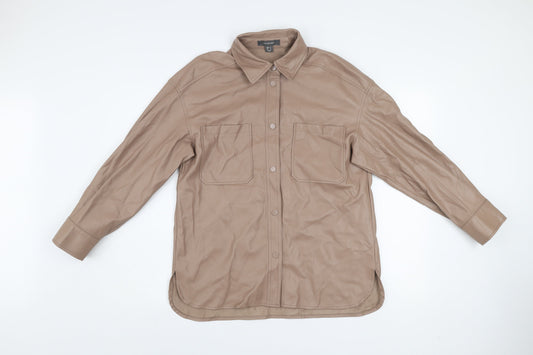Primark Womens Beige Faux Leather Button Jacket Size 8