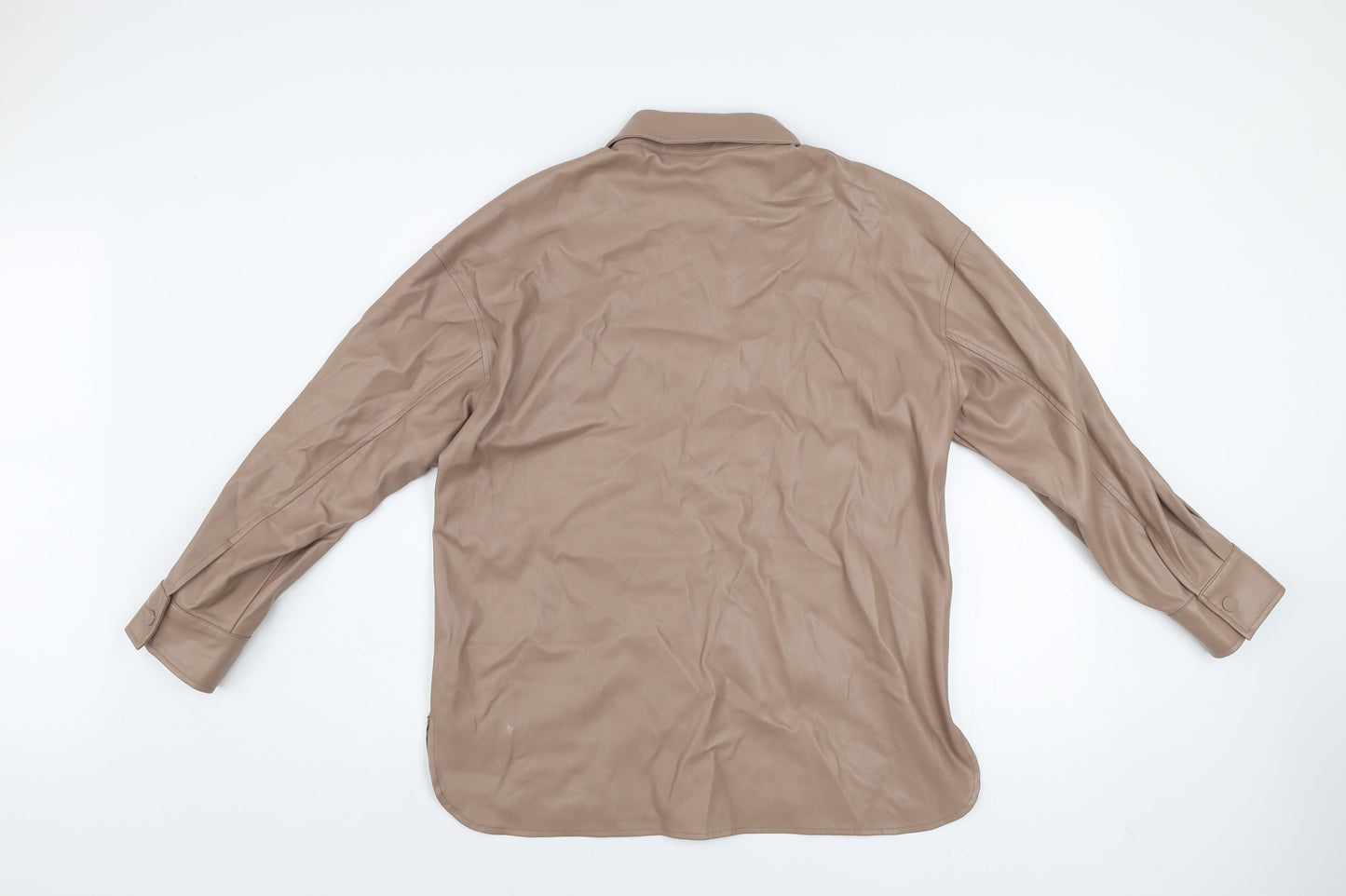 Primark Womens Beige Faux Leather Button Jacket Size 8