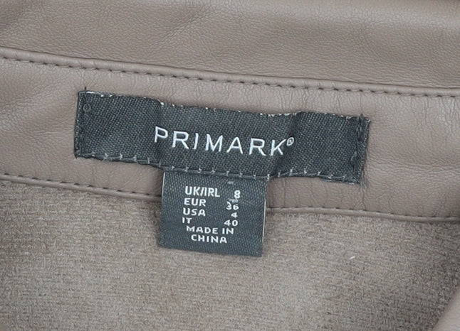 Primark Womens Beige Faux Leather Button Jacket Size 8
