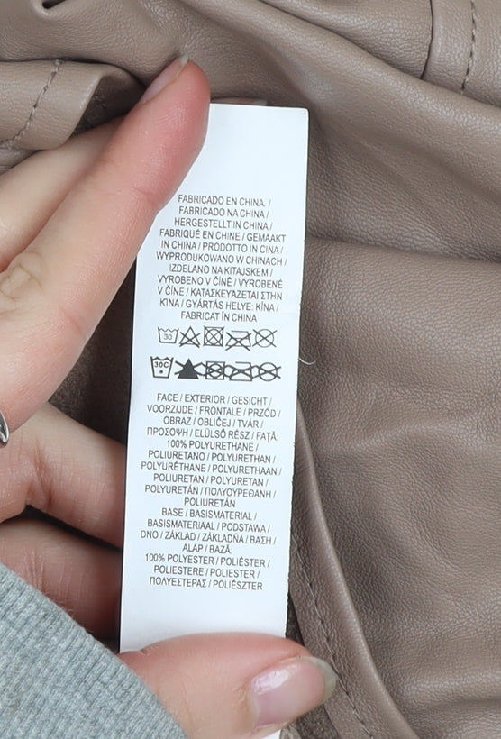 Primark Womens Beige Faux Leather Button Jacket Size 8