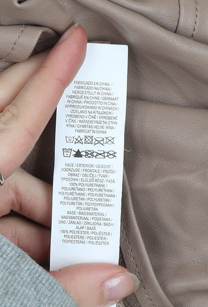 Primark Womens Beige Faux Leather Button Jacket Size 8