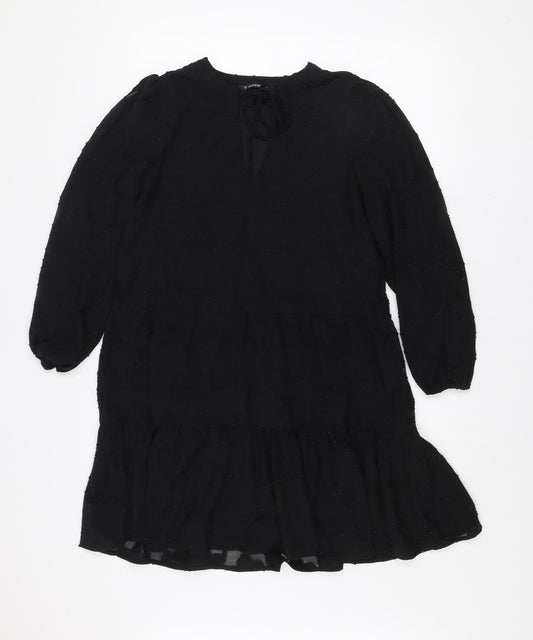Dunnes Women’s Black Size 12 Ruffle Long Sleeve Shift Dress