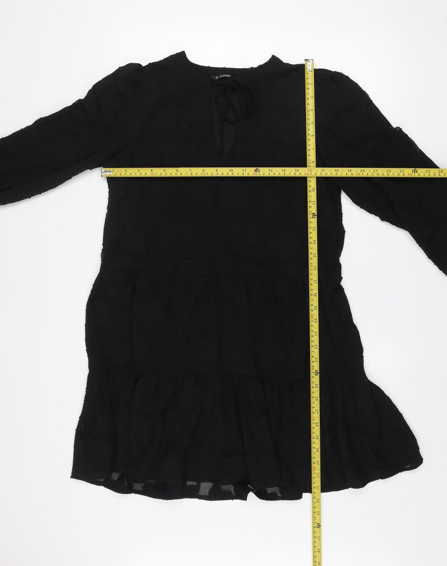 Dunnes Women’s Black Size 12 Ruffle Long Sleeve Shift Dress