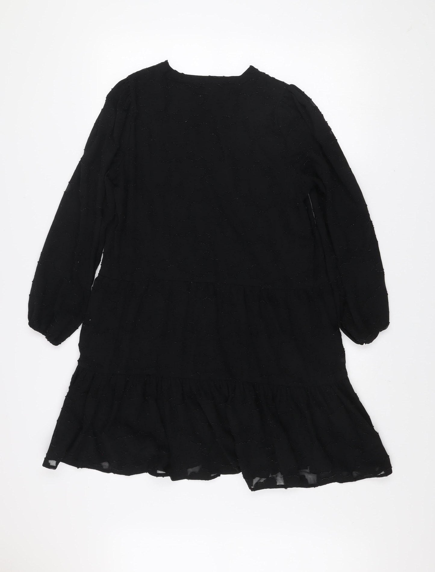 Dunnes Women’s Black Size 12 Ruffle Long Sleeve Shift Dress