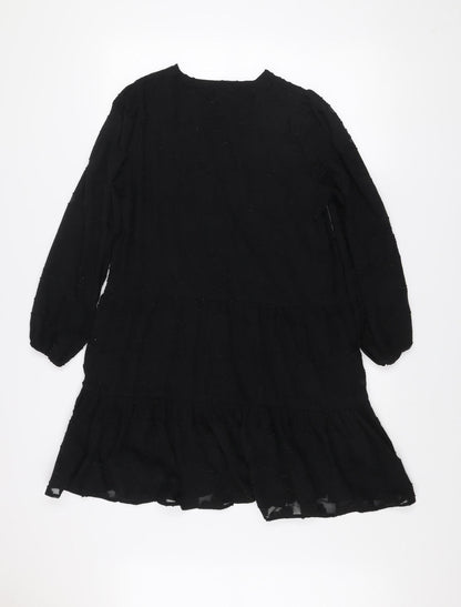 Dunnes Women’s Black Size 12 Ruffle Long Sleeve Shift Dress