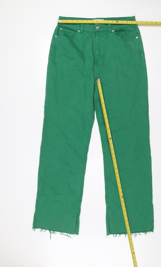 Primark Women Green Wide-Leg Jeans Size 14 Regular Fit Cotton Blend