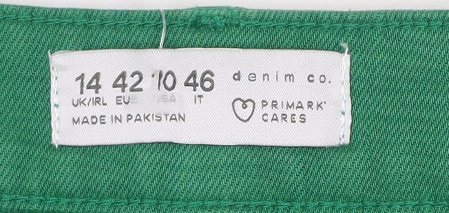 Primark Women Green Wide-Leg Jeans Size 14 Regular Fit Cotton Blend