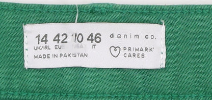 Primark Women Green Wide-Leg Jeans Size 14 Regular Fit Cotton Blend