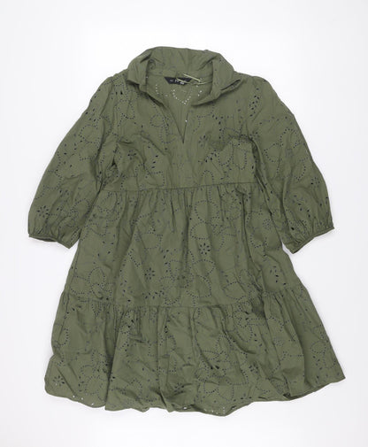 F&F Women Green Broderie Anglaise A-Line Dress Size 12