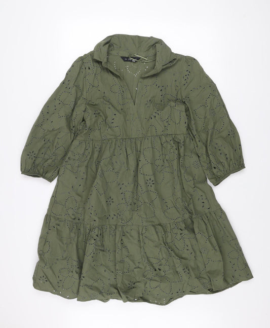 F&F Women Green Broderie Anglaise A-Line Dress Size 12