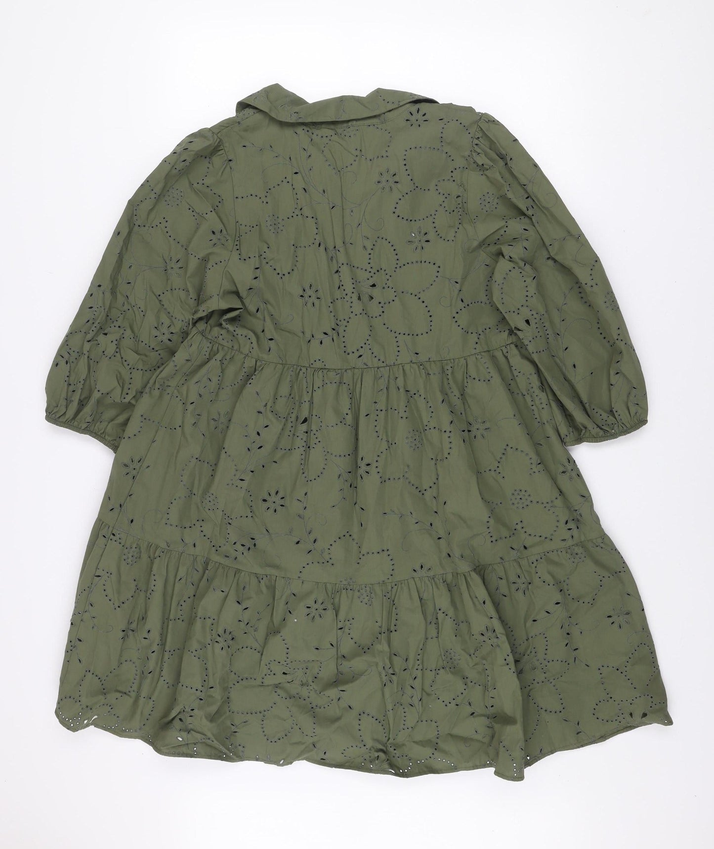 F&F Women Green Broderie Anglaise A-Line Dress Size 12