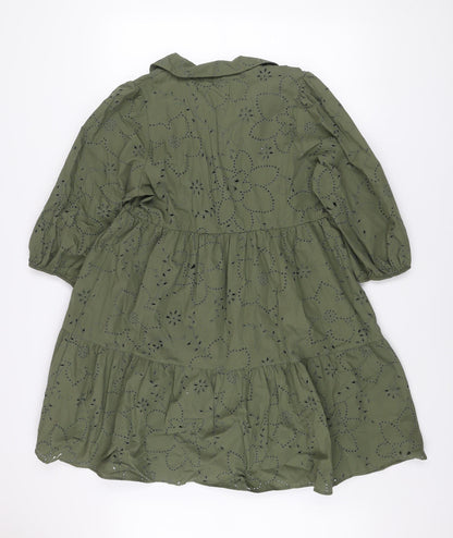 F&F Women Green Broderie Anglaise A-Line Dress Size 12