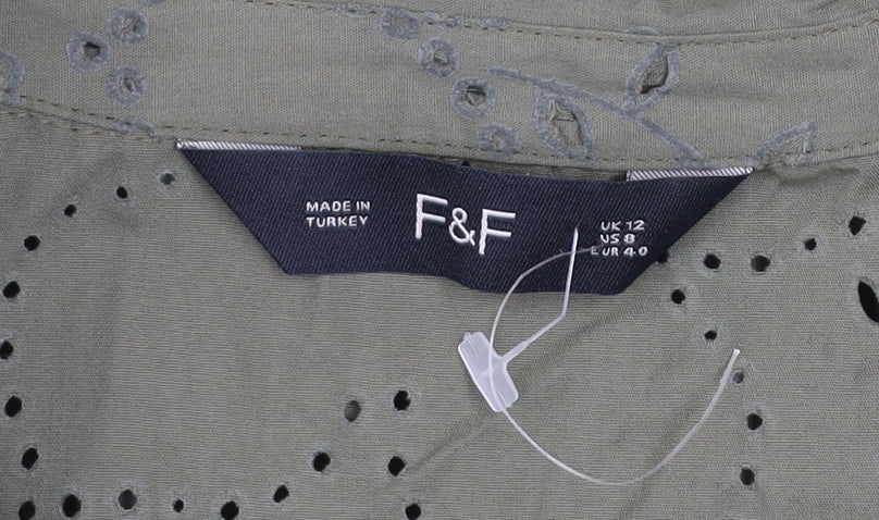 F&F Women Green Broderie Anglaise A-Line Dress Size 12
