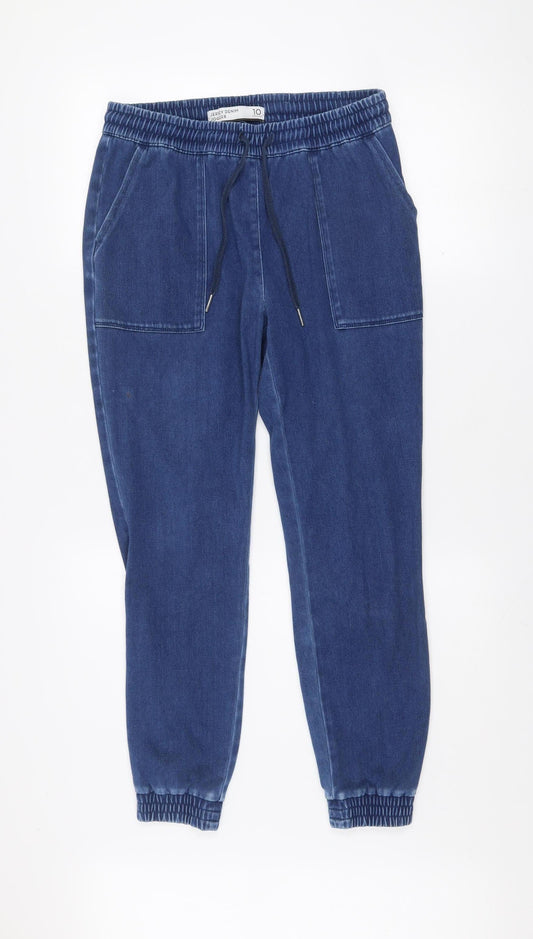 Next Women Blue Denim Jogger Jeans Size 10 Regular Fit Elastic Waist
