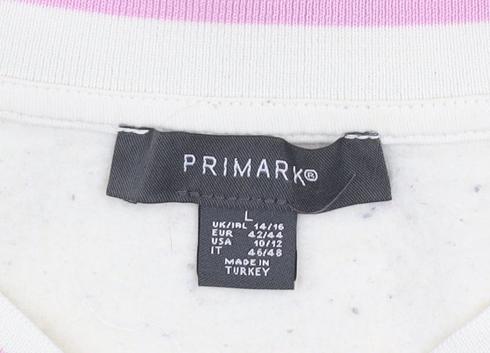 Primark Women Beige 'Have a Nice Day' V-Neck Sweatshirt Size L 14/16