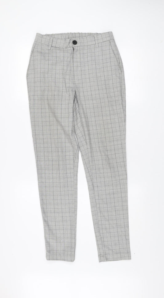 Daily Aesthetikz Men Grey Check Slim Fit Trousers M