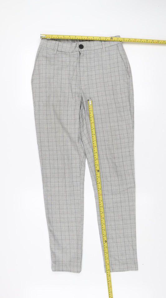 Daily Aesthetikz Men Grey Check Slim Fit Trousers M