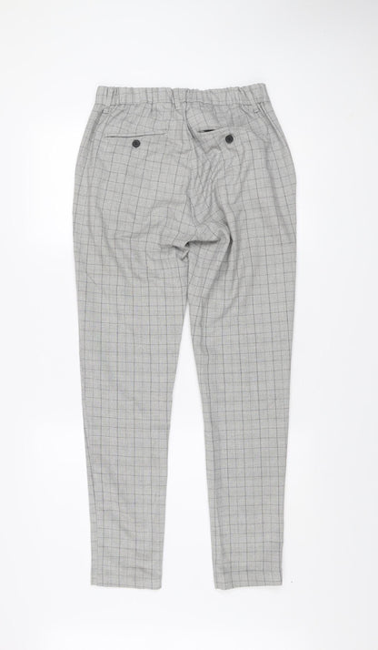 Daily Aesthetikz Men Grey Check Slim Fit Trousers M