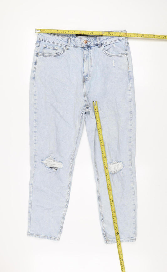 F&F Women Blue High Rise Distressed Mom Jeans Size 14