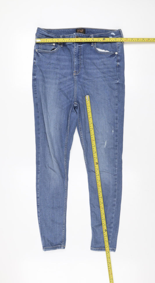 F&F Womens Blue Skinny Jeans Size 16 Regular Distressed Denim