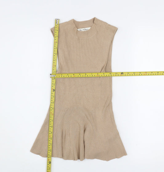 Miss Selfridge Womens Beige Ribbed Sleeveless Tunic Top UK 10