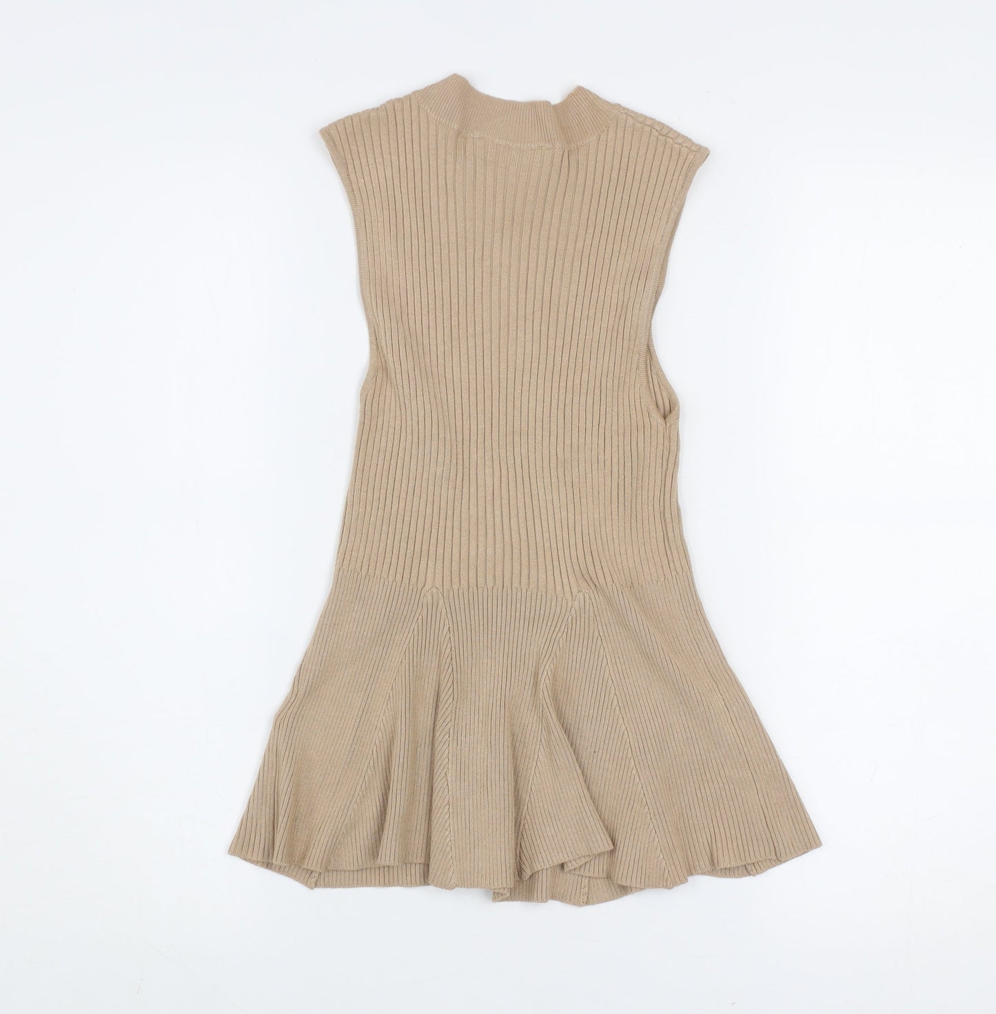 Miss Selfridge Womens Beige Ribbed Sleeveless Tunic Top UK 10
