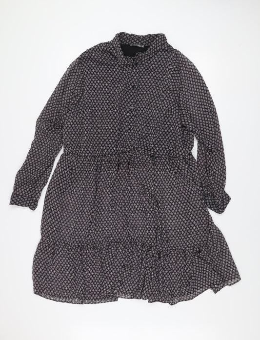 Dunnes Women Black Geometric Shift Dress 2XL Knee Length Long Sleeve