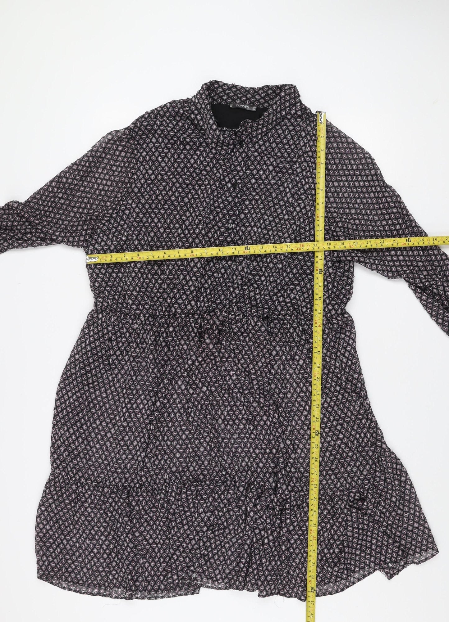 Dunnes Women Black Geometric Shift Dress 2XL Knee Length Long Sleeve