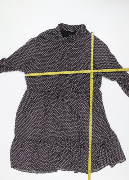 Dunnes Women Black Geometric Shift Dress 2XL Knee Length Long Sleeve