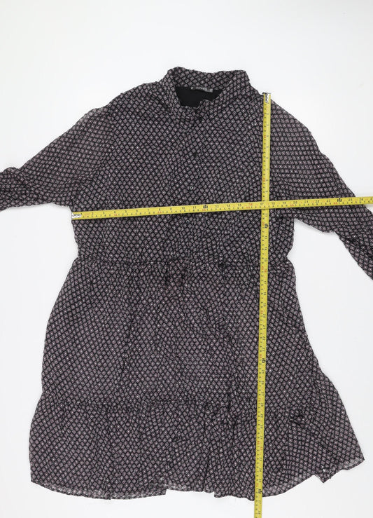 Dunnes Women Black Geometric Shift Dress 2XL Knee Length Long Sleeve